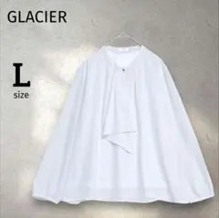 【グラシア】ボウタイ風ブラウス メタルパーツ Lニュアンスホワイト