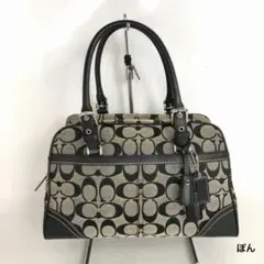 COACH コーチ シグネチャー ミニボストン ハンドバッグ ブラック レザー