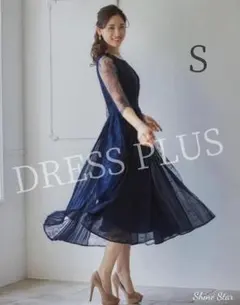 DRESS PLUS レース　シフォン　ワンピース ドレス ネイビー S　新品