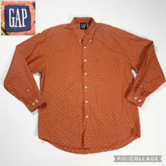 【90s 紺タグ】オールドGAP 総柄 コットンシャツ オレンジ ヴィンテージ