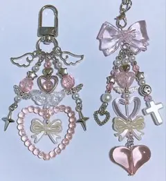 ビーズキーホルダー ビーズストラップ y2k コレクトブック チャームピンク