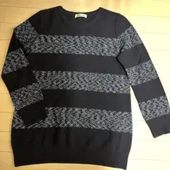 NEWYORKERネイビー ストライプ 長袖ニット Mサイズ