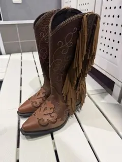 美品 ブラウン フリンジ コンチョ ウエスタンブーツ　革 ヴィンテージ