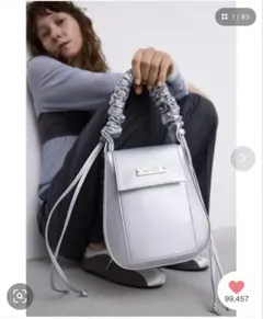 ギャザーハンドルフラップショルダーバッグ / 2WAYショルダーバッグ シルバー