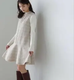 【美品】ナチュラルビューティーベーシック ミックスツイード ミニワンピース