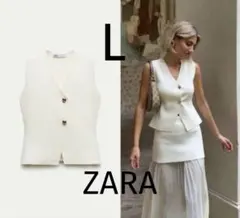 新品タグ付き　ZARA ホワイト ニットベスト Lのサムネイル