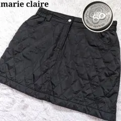 【マリクレール】中綿キルティングミニスカート ゴルフ カメリア刺繍 黒 花ボタン