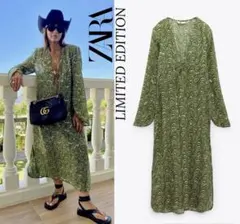 新品未使用 ZARA 定価10,990円 Vネックビーズ ロングワンピース XS