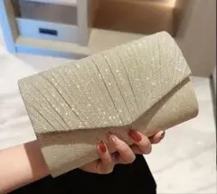 【ライトゴールド】　ハンドバッグ　結婚式バック　パーティバック　肩紐付き