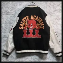 サルーテ　スタジャン　FLAME DEVIL 袖レザー ブラック　アイボリー　L