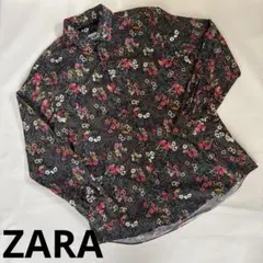 ZARA メンズ花柄 長袖シャツ ネイビー XLサイズ ボタニカル柄のサムネイル