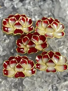 伝統工芸　チベット　七宝焼き　パーツ　ビーズ　５点セット　ハスの花　レッド