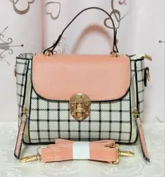 2wayバッグ ハンドバッグ ショルダーバッグ チェック柄 ピンク レディース