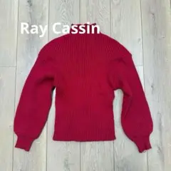 レイカズン リブ編み 赤 長袖 ハイネック セーター