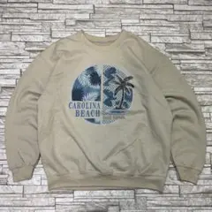 海*様 USA古着 スウェット カロライナビーチ 風景ロゴ ベージュカラー アメ
