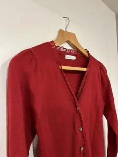 【美品】アースミュージックアンドエコロジー　カーディガン　赤　レース　M