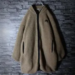 稀少サイズ☆ファーストダウン ロングボアフリースジャケット 刺繍ロゴ モコモコ