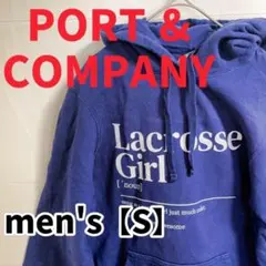 Y180【PORT & COMPANY】裏起毛ロゴ長袖パーカー【S】ネイビー