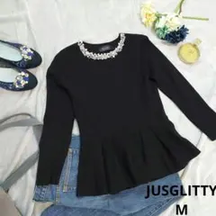 ✨美品✨♥JUSGLITTY♥ニット（M）黒/ビジュー/㈱アルページュ/可愛い