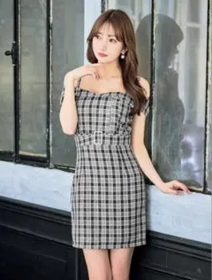 dazzy store オールチェックベルト付きオフショルタイトミニドレス M