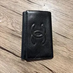 CHANEL ブラック レザー キーケース　キャビアスキン