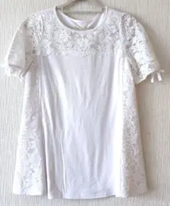 新品定価14300円　スーパービューティーリボンレースパールカットソー白44LL 新品定価14300円 スーパービューティーリボンレースパールカットソー白