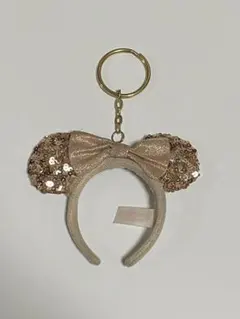 ミニーマウス スパンコール カチューシャキーホルダー ディズニー ピンクゴールド