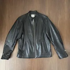 nano universe ブラックレザーシングルライダースジャケット
