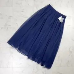 新品 マッキントッシュ シフォンAラインスカート ネイビー 38*ND901