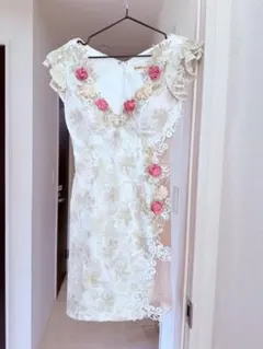 ROBE de FLEURS アイボリー花柄ドレス S