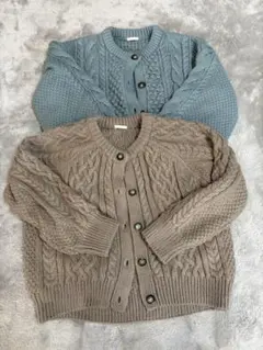 ベージュ ケーブルニット カーディガン　2枚セット