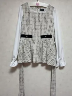 evelyn チェック柄ペプラムトップス 長袖 セットアップ