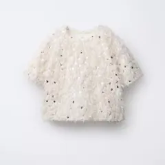 【ZARA】フェザー スパンコール Tシャツ 半袖 ホワイトのサムネイル