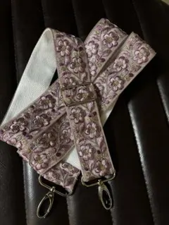 【在庫処分】インド刺繍　リボン　バッグ用　ショルダーストラップ　パープルピンク