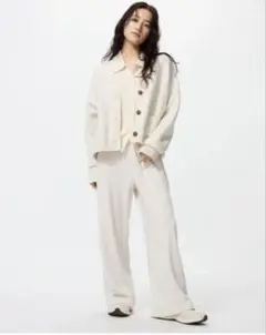 ウォームフリースストレートパンツ　丈短め