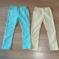 ミントグリーン・イエロー スリムフィットパンツ 110cm