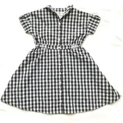 ポンポネット　ギンガムチェック　ワンピース　白黒　130 140