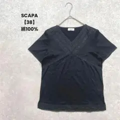 a2084＊SCAPA 半袖ブラウス　黒　レース切替【38】綺麗め　綿100%のサムネイル