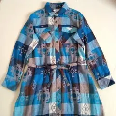 チチカカ TITICACA ダブルガーゼ 総柄 シャツワンピース ブルー系 M