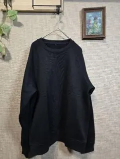 ブラック クルーネック スウェット 裏起毛スウェットプルオーバー　M