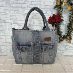 デニムリメイク　トートバッグ　サイドポケット　Ｄカン付き
