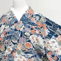 未着用　小紋　花模様　ヱ霞　七宝　ぼかし染　流水　着物　021k