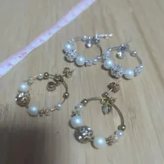 フープピアス 4ペアセット パール クリスタル