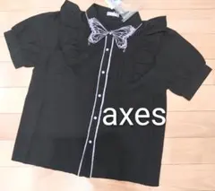 アクシーズ　新品　バタフライ　刺繍　半袖　ブラウス　蝶　ポエティック　黒