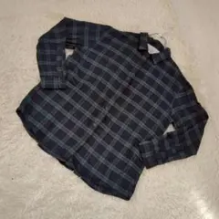 無印良品　長袖　チェックシャツ　綿100% ダーク系　ネイビー×グリーン　L