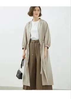 【美品】ロペピクニック　タック衿ウエストリボンワンピース　ベージュ　38サイズ