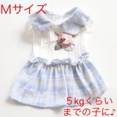 春夏　犬服　かわいいチェックスカート　M  ブルー