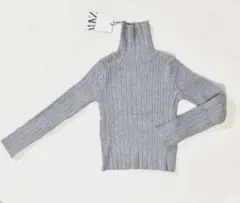 ZARAキッズリブ編みタートルネックセーター小さめ120cmライトグレー子供