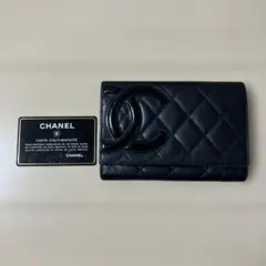 【ギャランティカード付】シャネル カンボンライン 二つ折り中財布 黒×ピンクのサムネイル