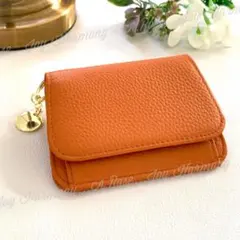 ミニ財布 レディース 財布 二つ折り 薄型 コンパクト 可愛い オレンジ